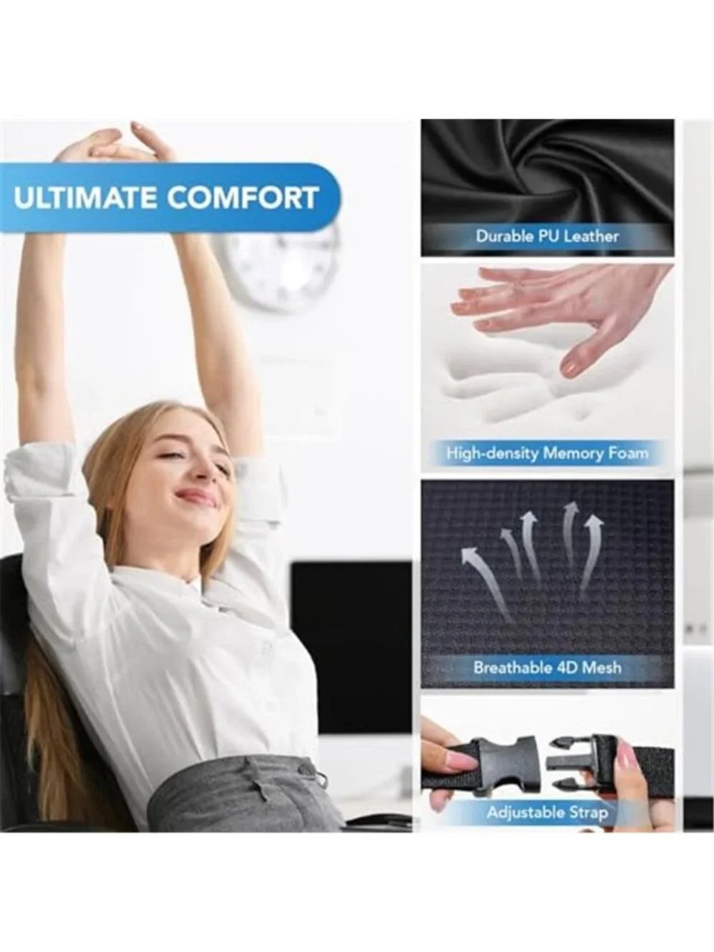 Lumbar Support Pillow Memory Foam Back Cushion Office Chair Car Seat Black